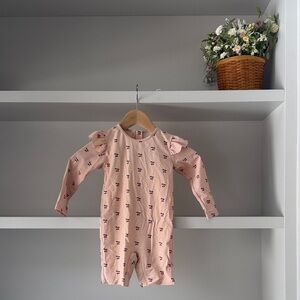 Pink Baby Girls' One-Piece Romper with Ruffle Shoulders